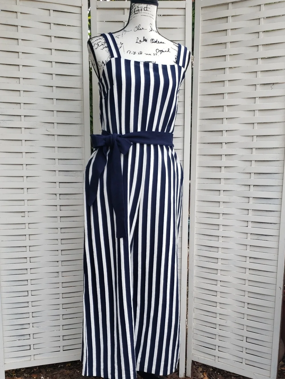 J. Crew Navy and White Striped Jumper with Waist Tie Size 4